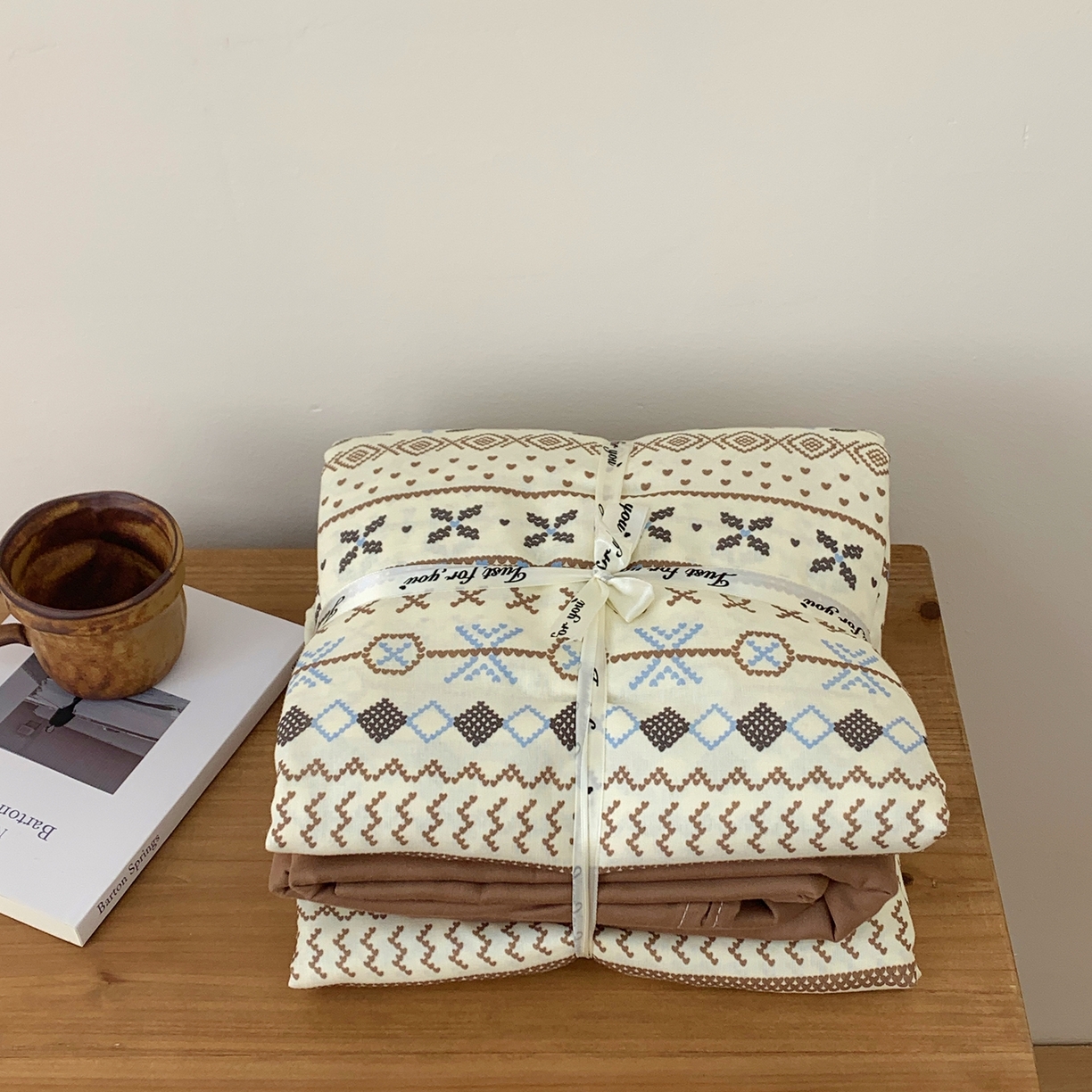 91家纺网 家纺一手货源 找家纺 桃喜 2026春夏新款全棉纯棉双层纱系列四件套 双层纱-复古费尔岛