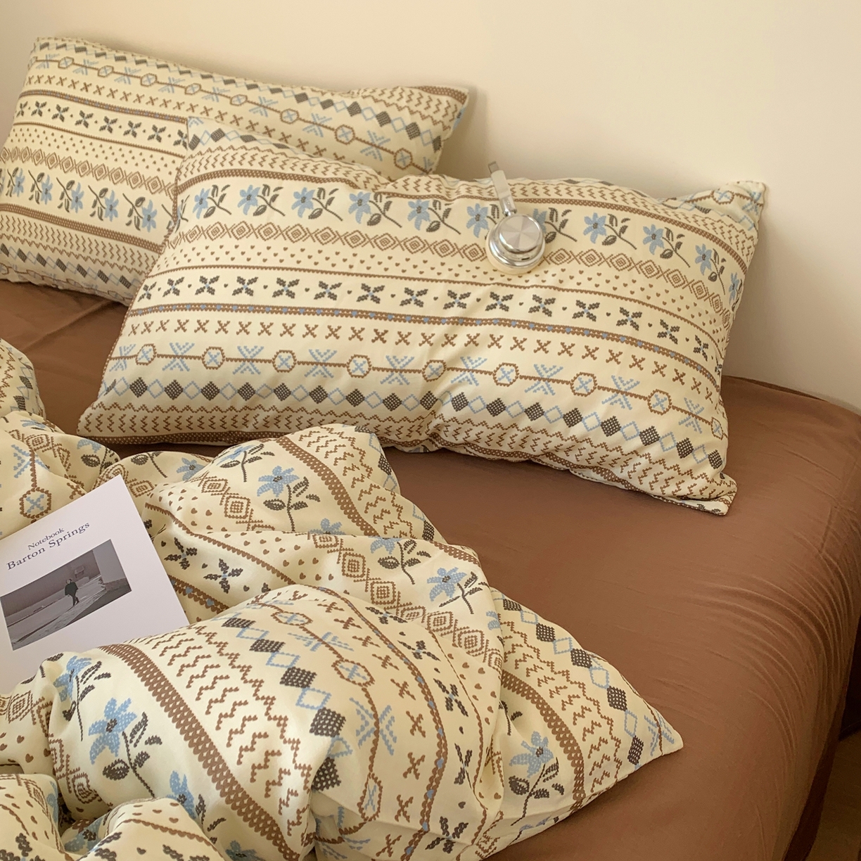 91家纺网 家纺一手货源 找家纺 桃喜 2026春夏新款全棉纯棉双层纱系列四件套 双层纱-复古费尔岛