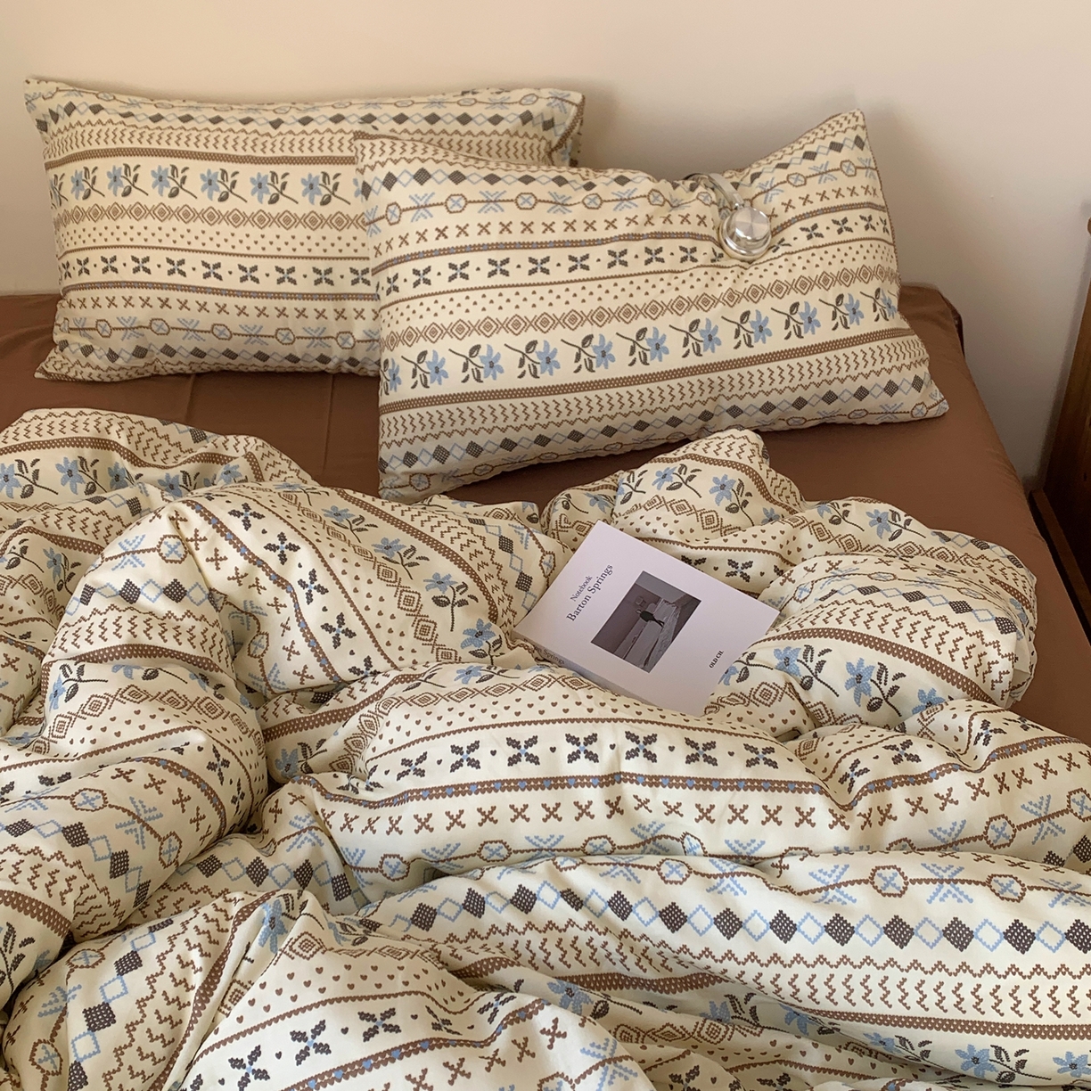 91家纺网 家纺一手货源 找家纺 桃喜 2026春夏新款全棉纯棉双层纱系列四件套 双层纱-复古费尔岛