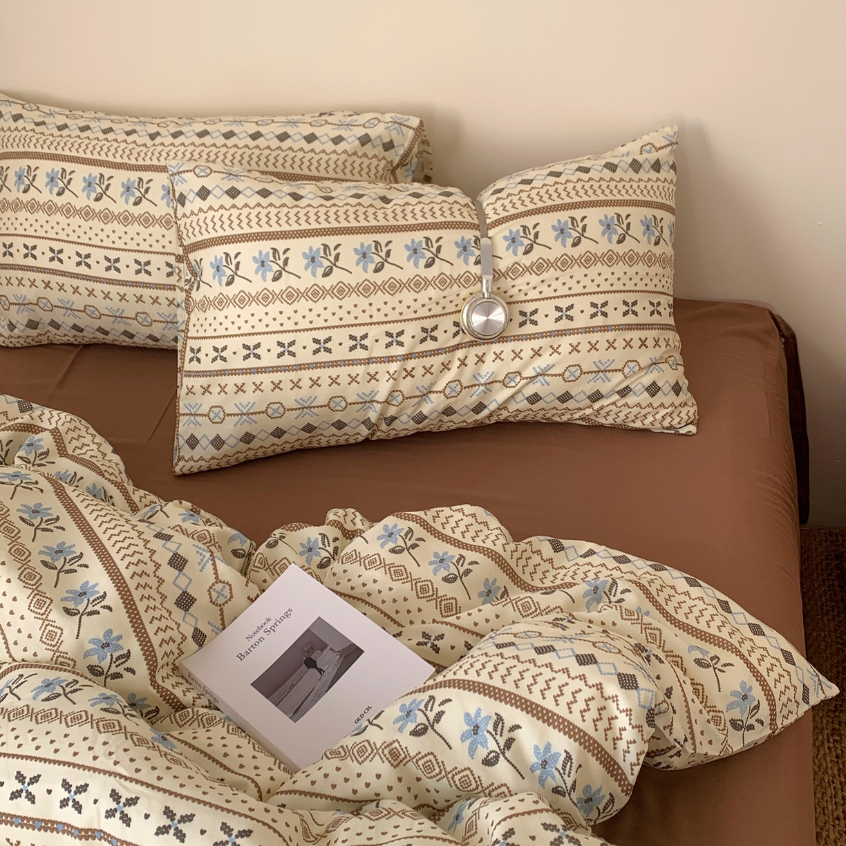 91家纺网 家纺一手货源 找家纺 桃喜 2026春夏新款全棉纯棉双层纱系列四件套 双层纱-复古费尔岛