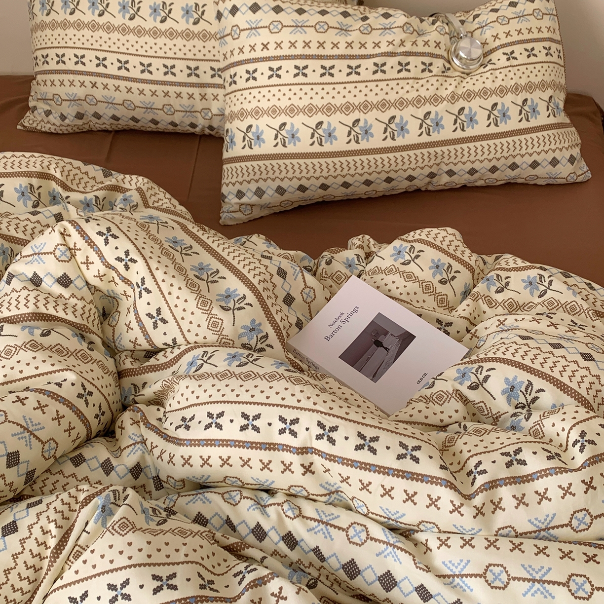 91家纺网 家纺一手货源 找家纺 桃喜 2026春夏新款全棉纯棉双层纱系列四件套 双层纱-复古费尔岛