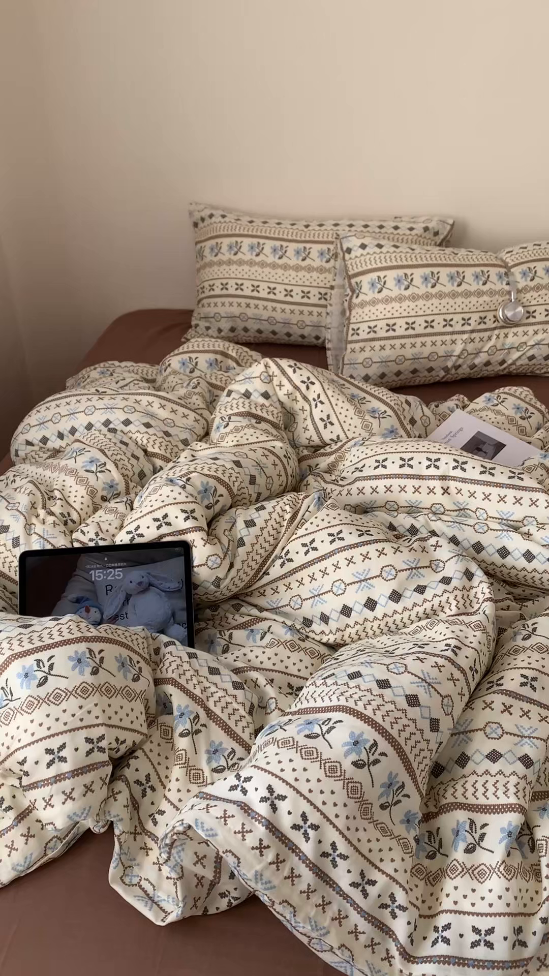 91家纺网 家纺一手货源 找家纺 桃喜 2026春夏新款全棉纯棉双层纱系列四件套 双层纱-复古费尔岛