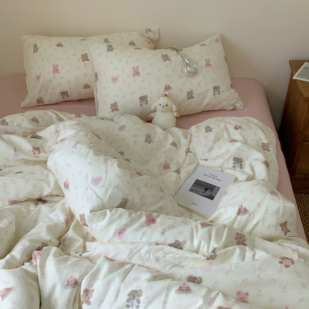 91家纺网 家纺一手货源 找家纺 桃喜 2026春夏新款全棉纯棉双层纱系列四件套 双层纱-碎花动物园