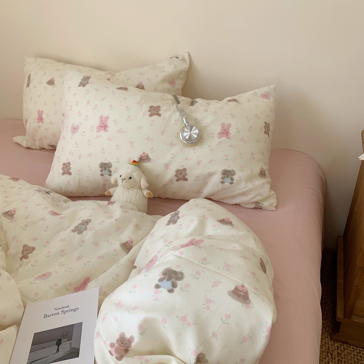 91家纺网 家纺一手货源 找家纺 桃喜 2026春夏新款全棉纯棉双层纱系列四件套 双层纱-碎花动物园