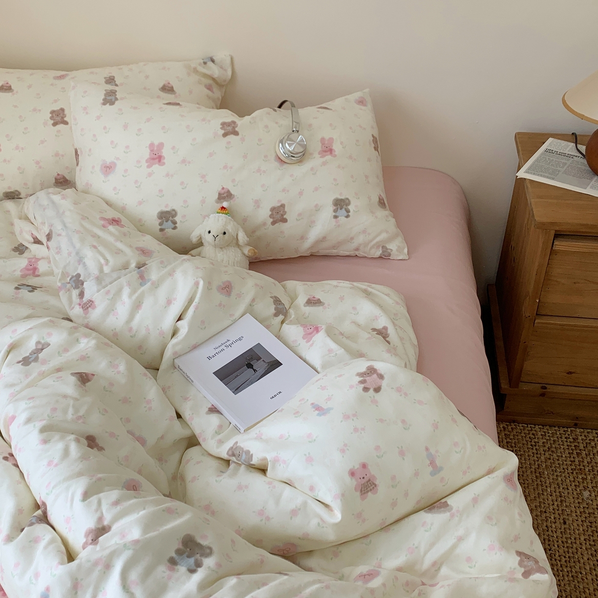 91家纺网 家纺一手货源 找家纺 桃喜 2026春夏新款全棉纯棉双层纱系列四件套 双层纱-碎花动物园