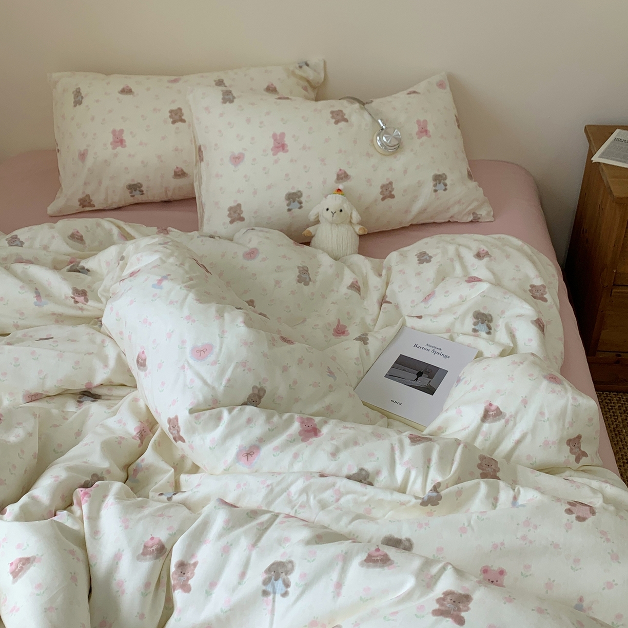 91家纺网 家纺一手货源 找家纺 桃喜 2026春夏新款全棉纯棉双层纱系列四件套 双层纱-碎花动物园