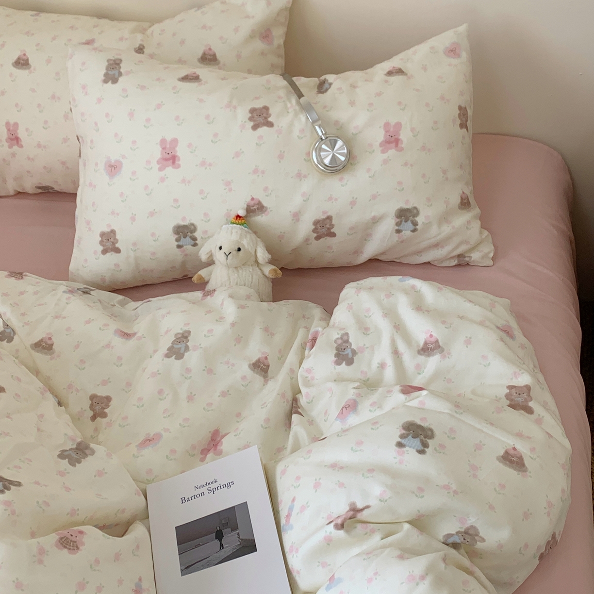 91家纺网 家纺一手货源 找家纺 桃喜 2026春夏新款全棉纯棉双层纱系列四件套 双层纱-碎花动物园