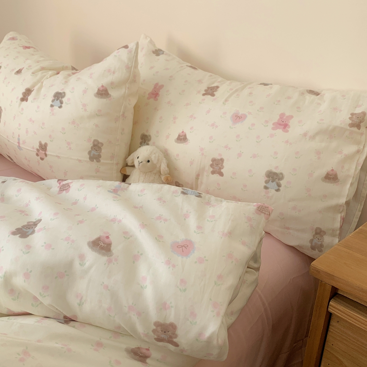 91家纺网 家纺一手货源 找家纺 桃喜 2026春夏新款全棉纯棉双层纱系列四件套 双层纱-碎花动物园