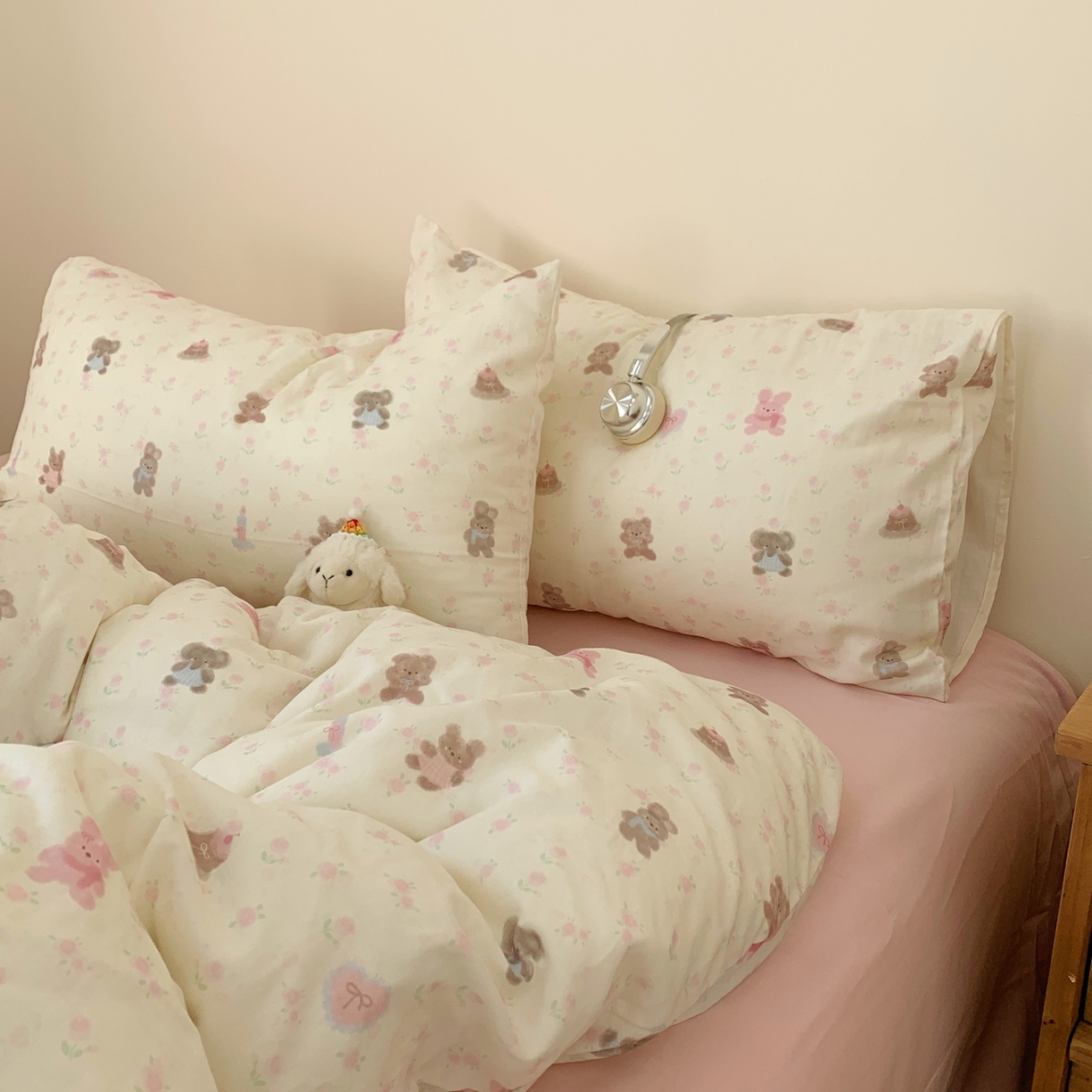 91家纺网 家纺一手货源 找家纺 桃喜 2026春夏新款全棉纯棉双层纱系列四件套 双层纱-碎花动物园