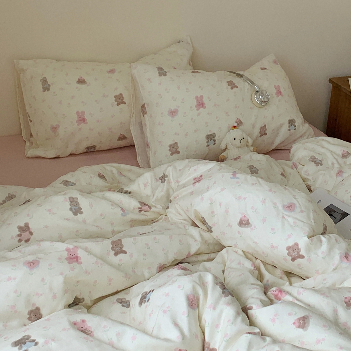 91家纺网 家纺一手货源 找家纺 桃喜 2026春夏新款全棉纯棉双层纱系列四件套 双层纱-碎花动物园