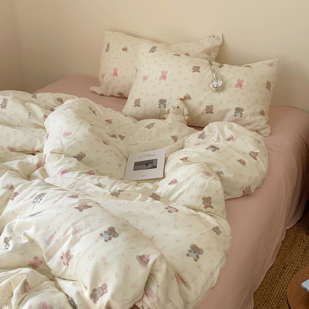 91家纺网 家纺一手货源 找家纺 桃喜 2026春夏新款全棉纯棉双层纱系列四件套 双层纱-碎花动物园