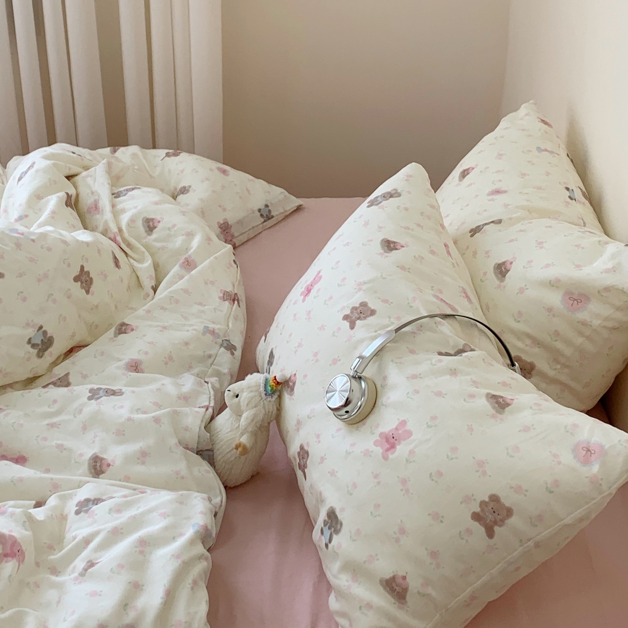 91家纺网 家纺一手货源 找家纺 桃喜 2026春夏新款全棉纯棉双层纱系列四件套 双层纱-碎花动物园