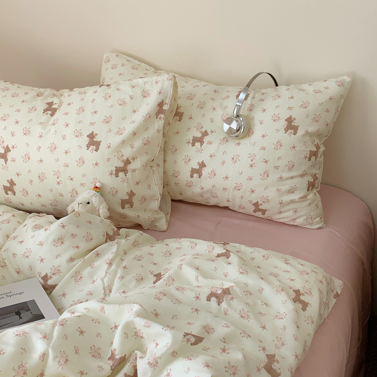 91家纺网 家纺一手货源 找家纺 桃喜 2026春夏新款全棉纯棉双层纱系列四件套 双层纱-碎花小鹿