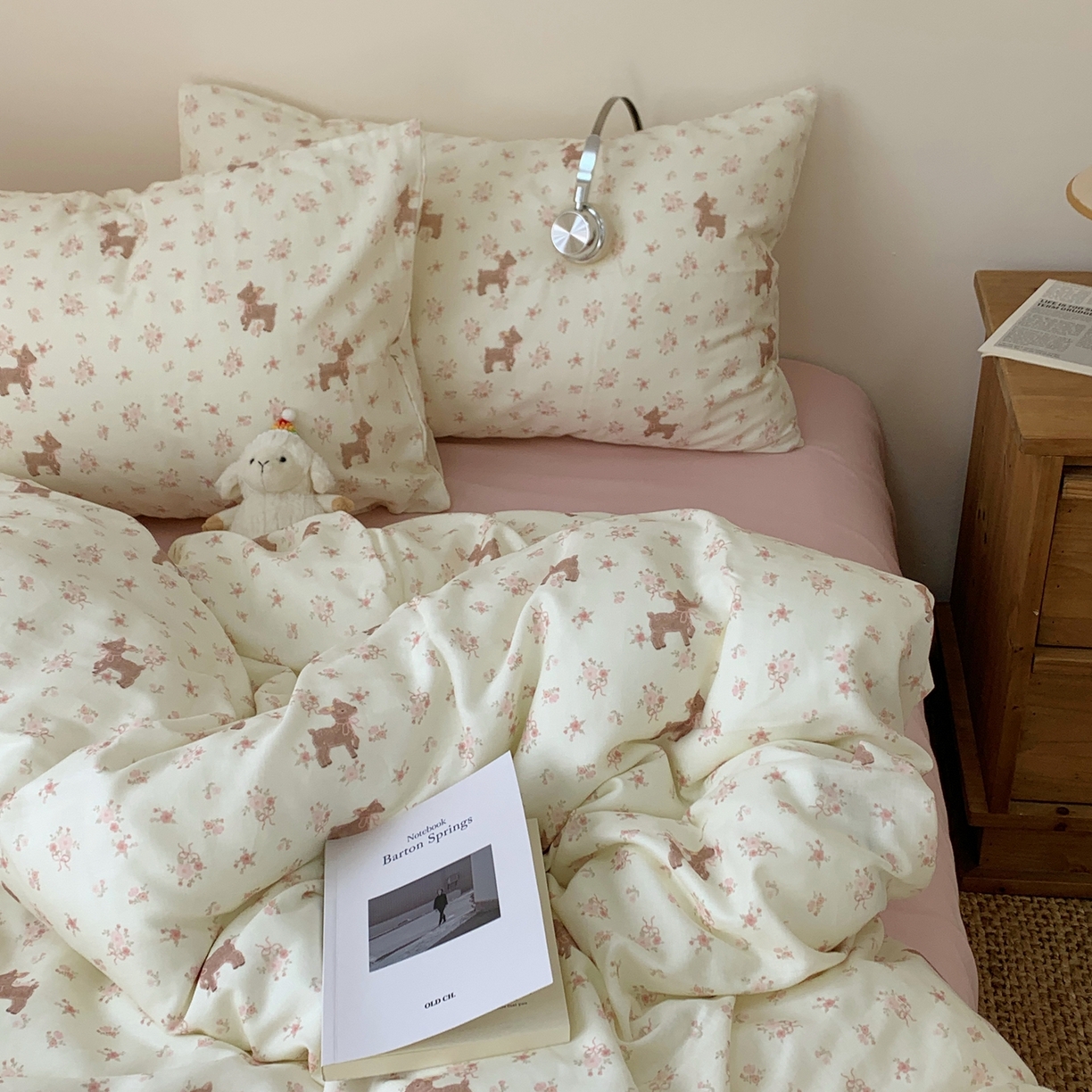 91家纺网 家纺一手货源 找家纺 桃喜 2026春夏新款全棉纯棉双层纱系列四件套 双层纱-碎花小鹿