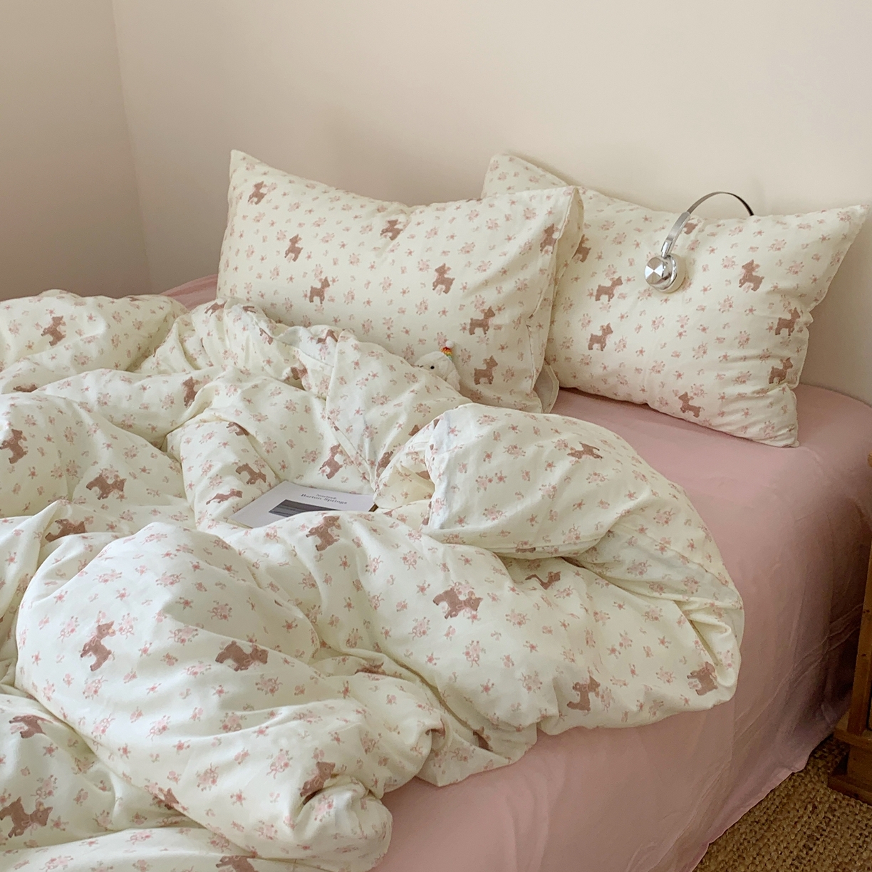 91家纺网 家纺一手货源 找家纺 桃喜 2026春夏新款全棉纯棉双层纱系列四件套 双层纱-碎花小鹿