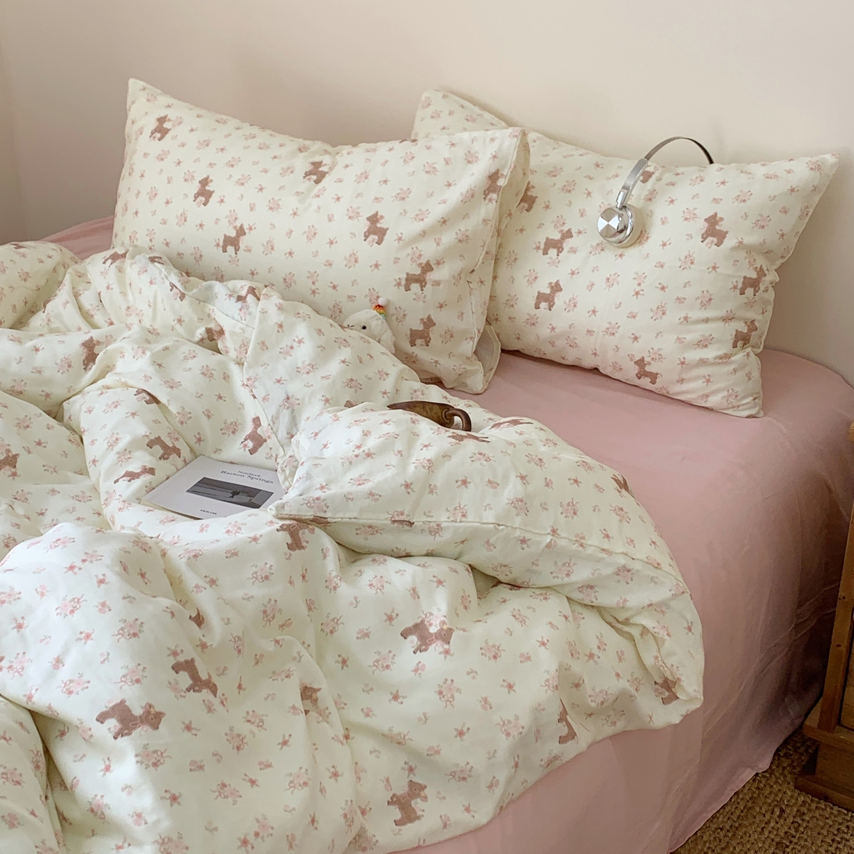 91家纺网 家纺一手货源 找家纺 桃喜 2026春夏新款全棉纯棉双层纱系列四件套 双层纱-碎花小鹿