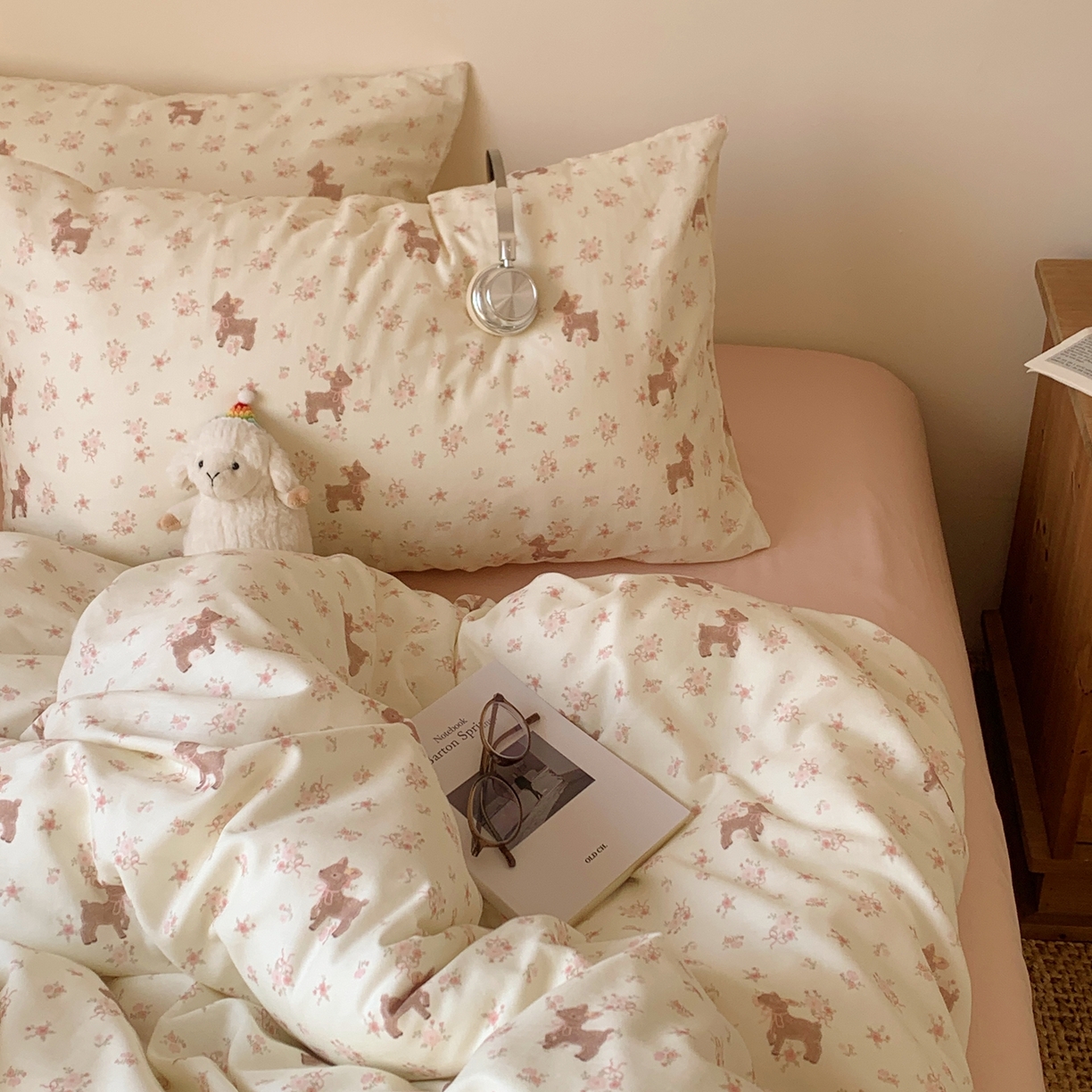 91家纺网 家纺一手货源 找家纺 桃喜 2026春夏新款全棉纯棉双层纱系列四件套 双层纱-碎花小鹿