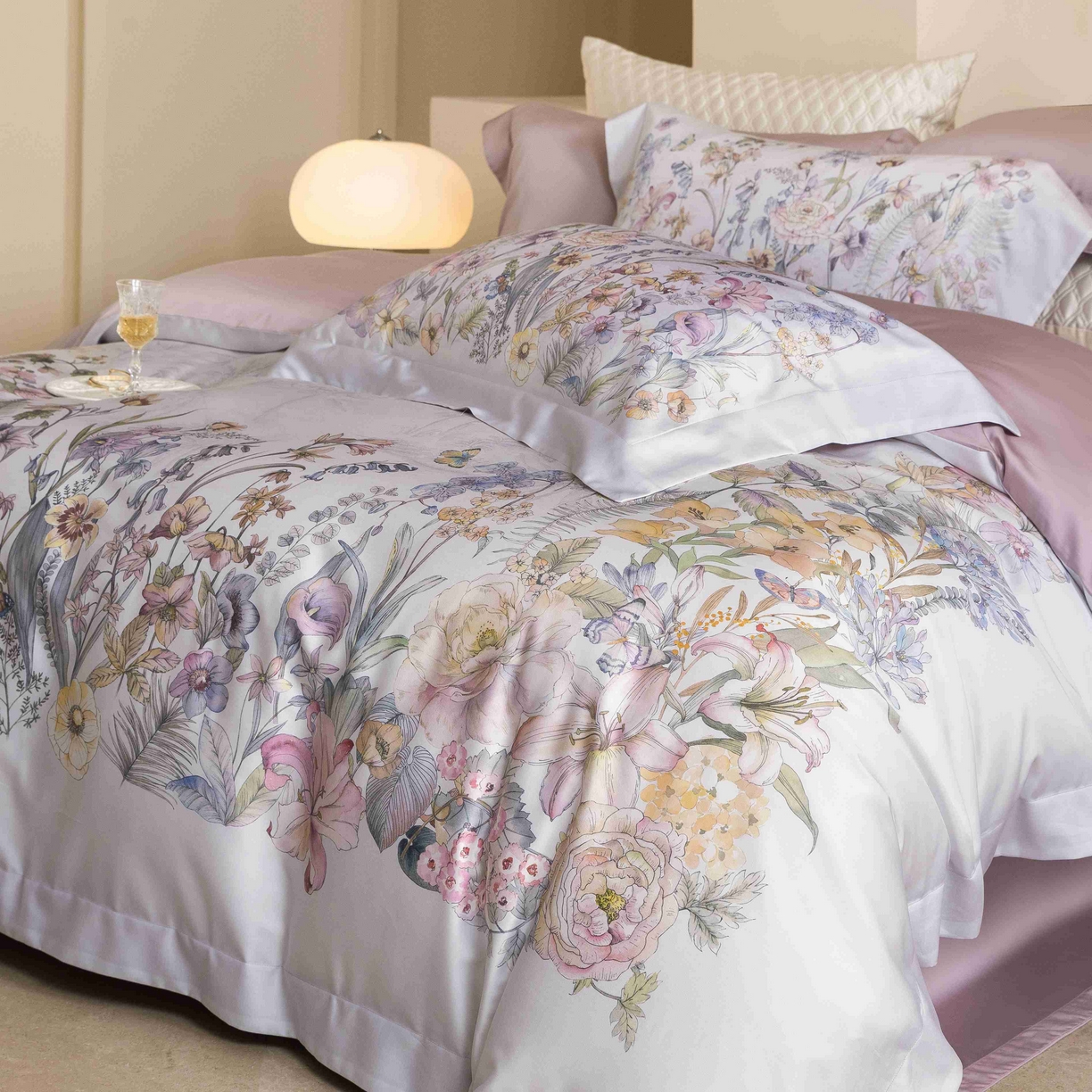 佳汐蓝家纺 2026新款60天丝印花大版花四件套 苏芸 粉