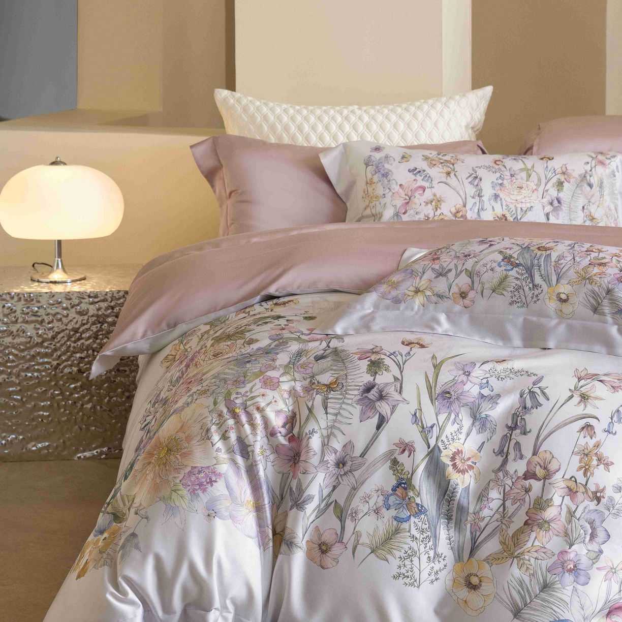 91家纺网 家纺一手货源 找家纺 佳汐蓝家纺 2026新款60天丝印花大版花四件套 苏芸 粉