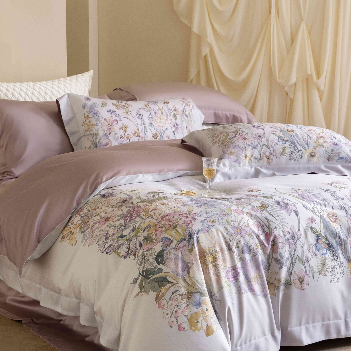 91家纺网 家纺一手货源 找家纺 佳汐蓝家纺 2026新款60天丝印花大版花四件套 苏芸 粉