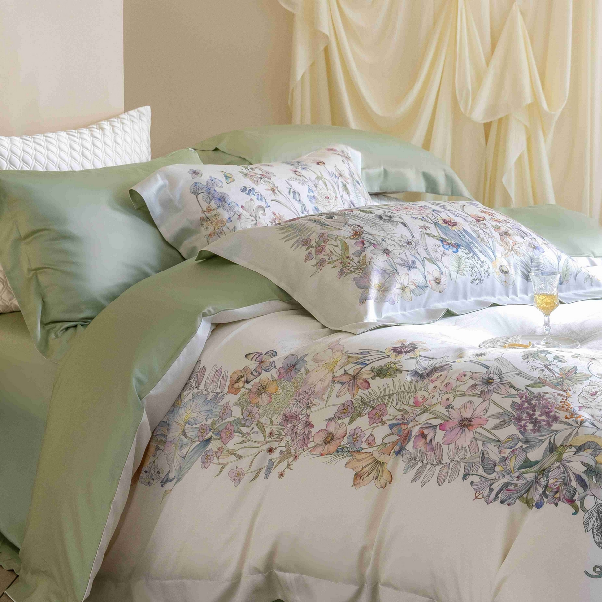 91家纺网 家纺一手货源 找家纺 佳汐蓝家纺 2026新款60天丝印花大版花四件套 苏芸 玉