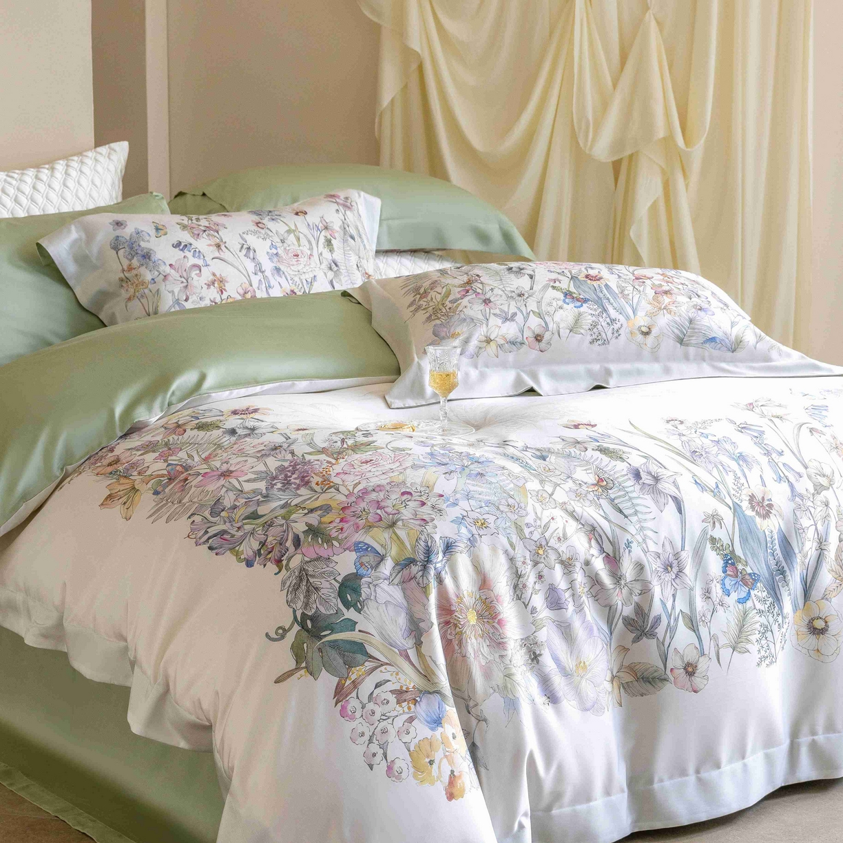 91家纺网 家纺一手货源 找家纺 佳汐蓝家纺 2026新款60天丝印花大版花四件套 苏芸 玉