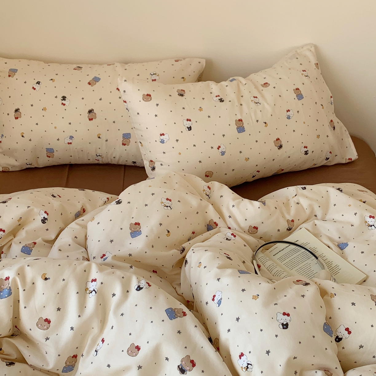 91家纺网 家纺一手货源 找家纺 桃喜 2026春夏新款全棉纯棉双层纱系列四件套 双层纱-小猫星星