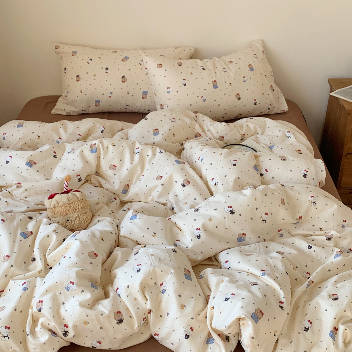 91家纺网 家纺一手货源 找家纺 桃喜 2026春夏新款全棉纯棉双层纱系列四件套 双层纱-小猫星星