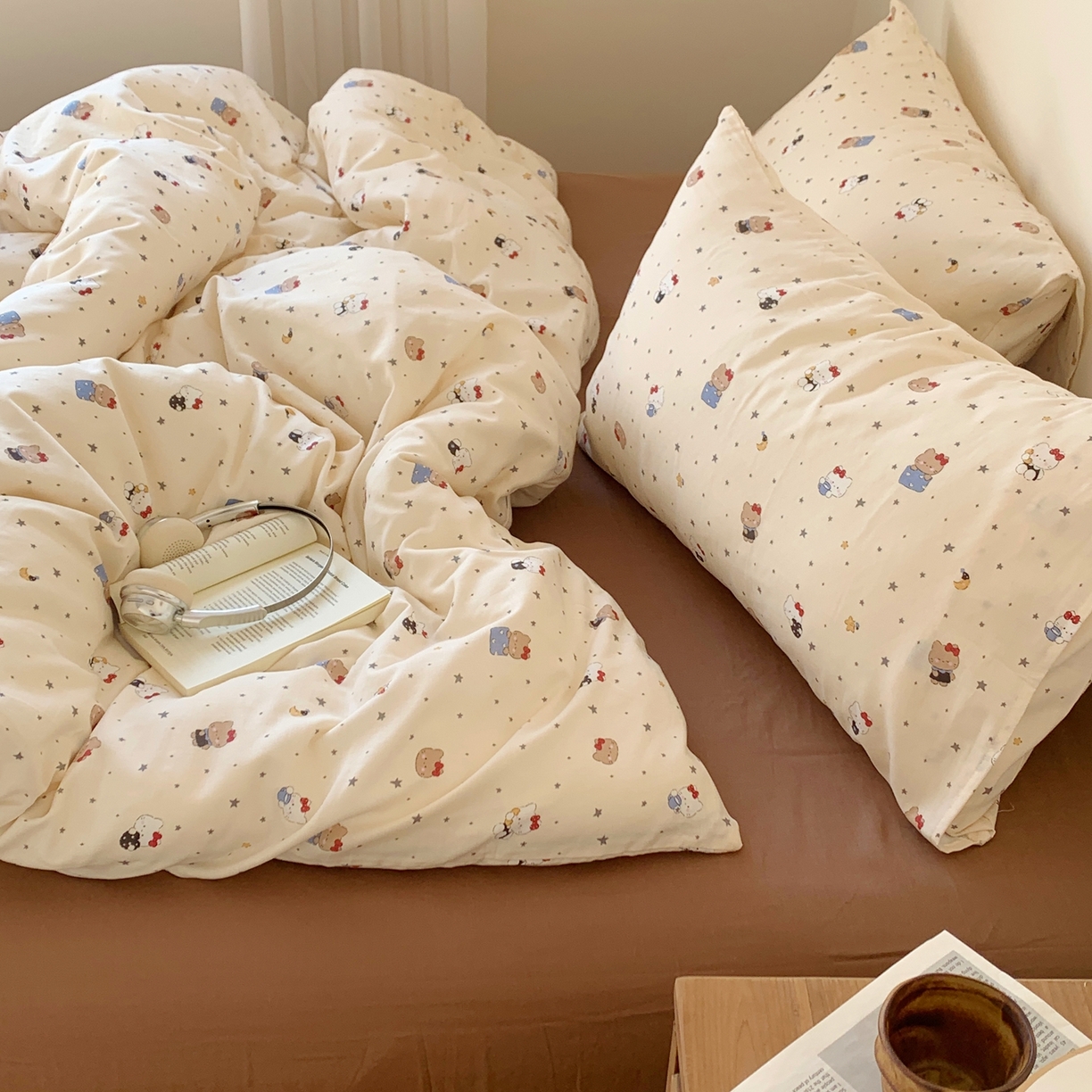 91家纺网 家纺一手货源 找家纺 桃喜 2026春夏新款全棉纯棉双层纱系列四件套 双层纱-小猫星星