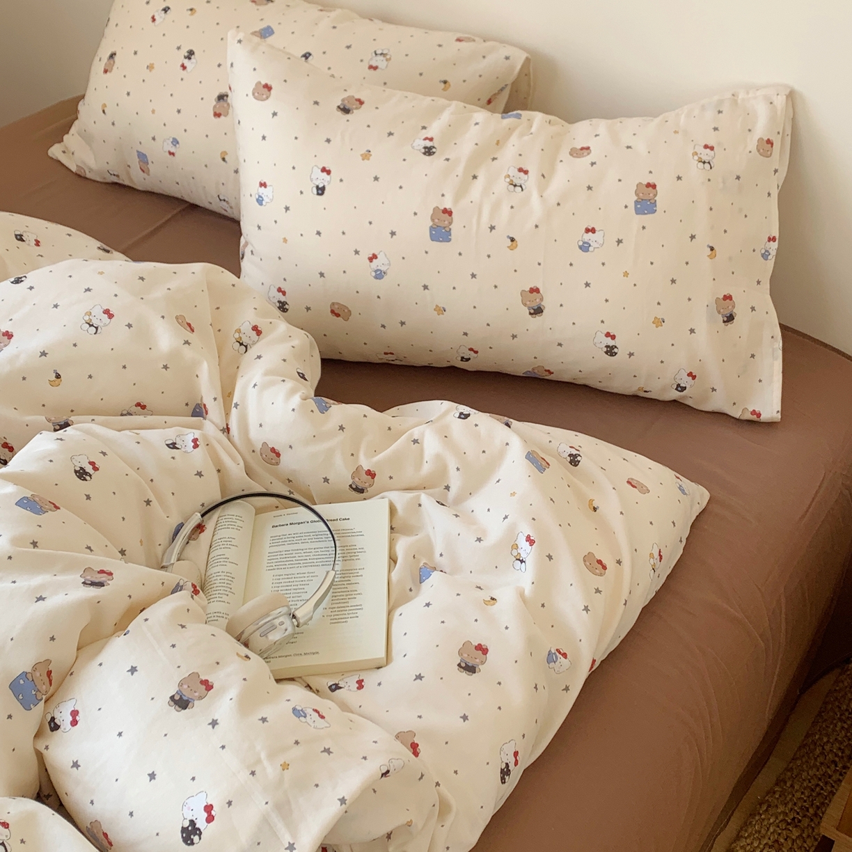 91家纺网 家纺一手货源 找家纺 桃喜 2026春夏新款全棉纯棉双层纱系列四件套 双层纱-小猫星星