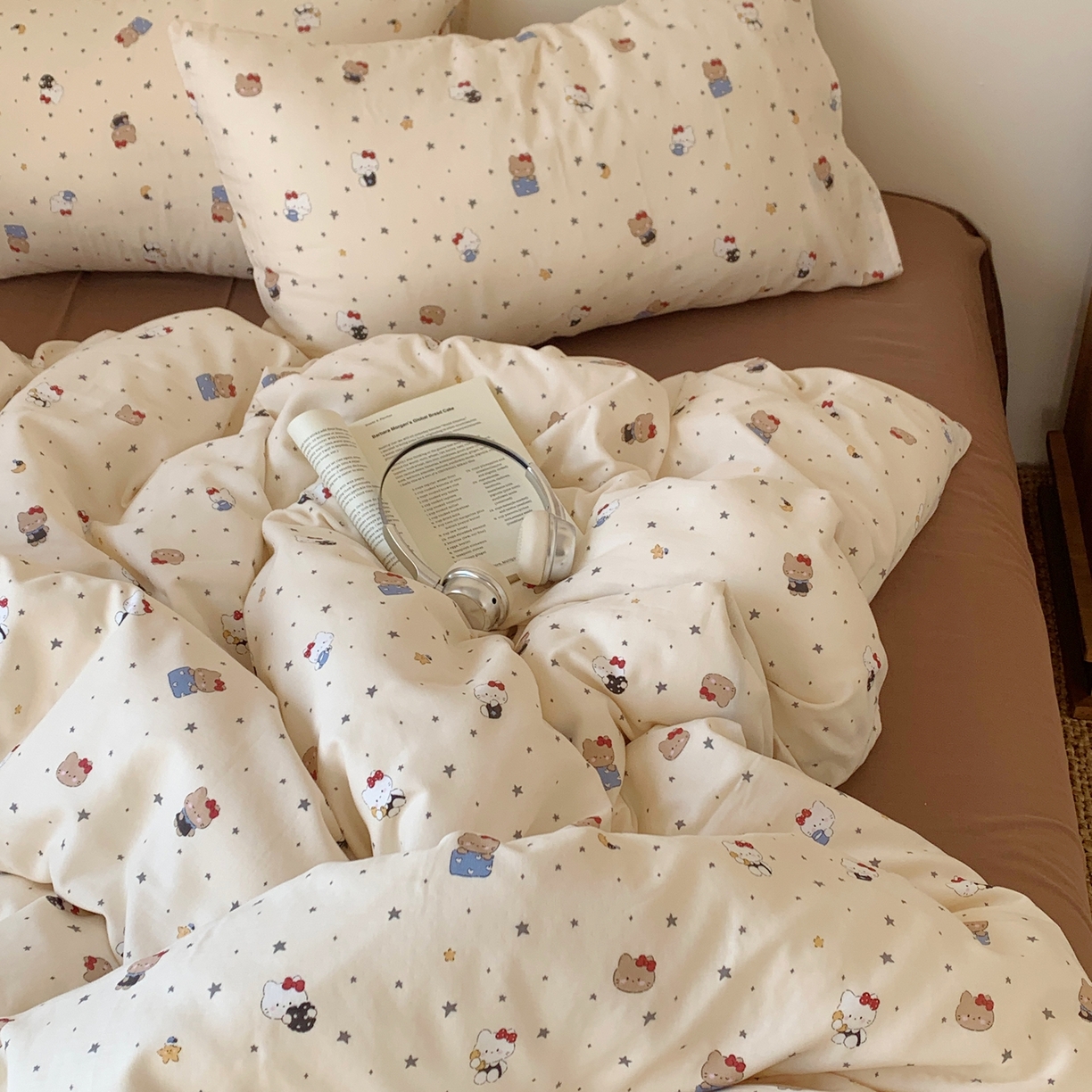 91家纺网 家纺一手货源 找家纺 桃喜 2026春夏新款全棉纯棉双层纱系列四件套 双层纱-小猫星星