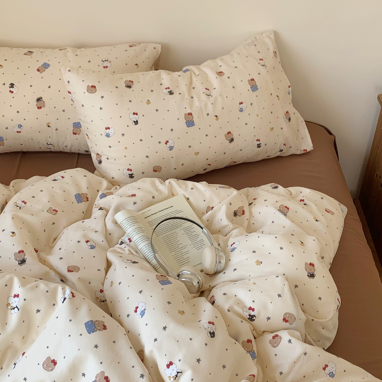 91家纺网 家纺一手货源 找家纺 桃喜 2026春夏新款全棉纯棉双层纱系列四件套 双层纱-小猫星星