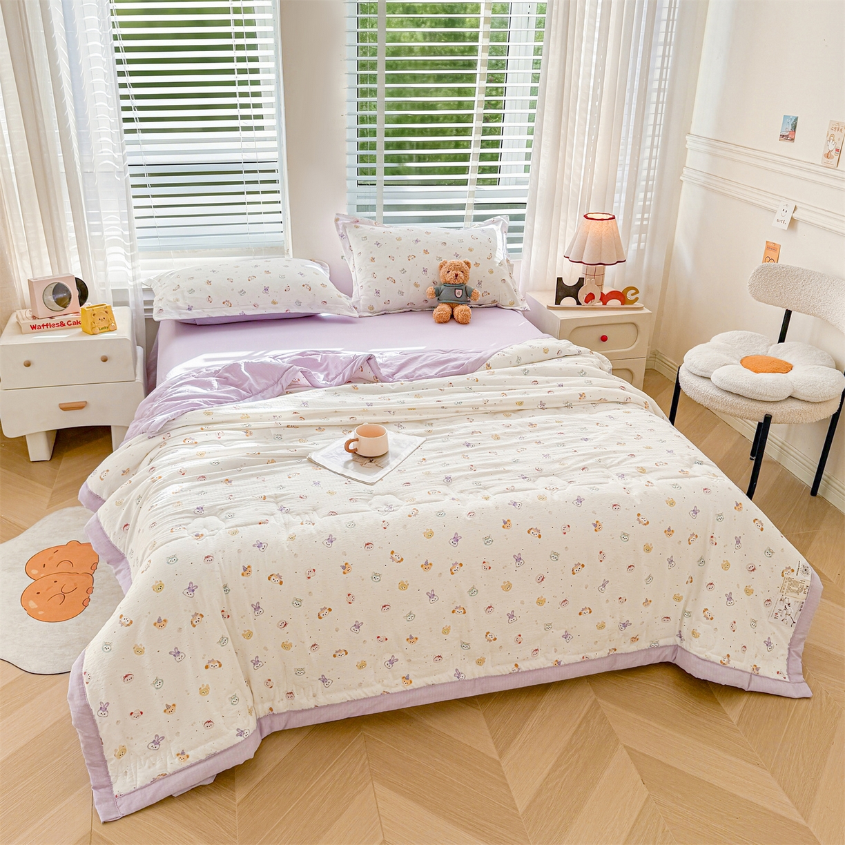 91家纺网 家纺一手货源 找家纺 西域种棉人·千百笠 2026新款A类新疆棉花夏凉被加宽包边水洗棉卡通印花吸湿透气棉花夏被空调被 云感动物城