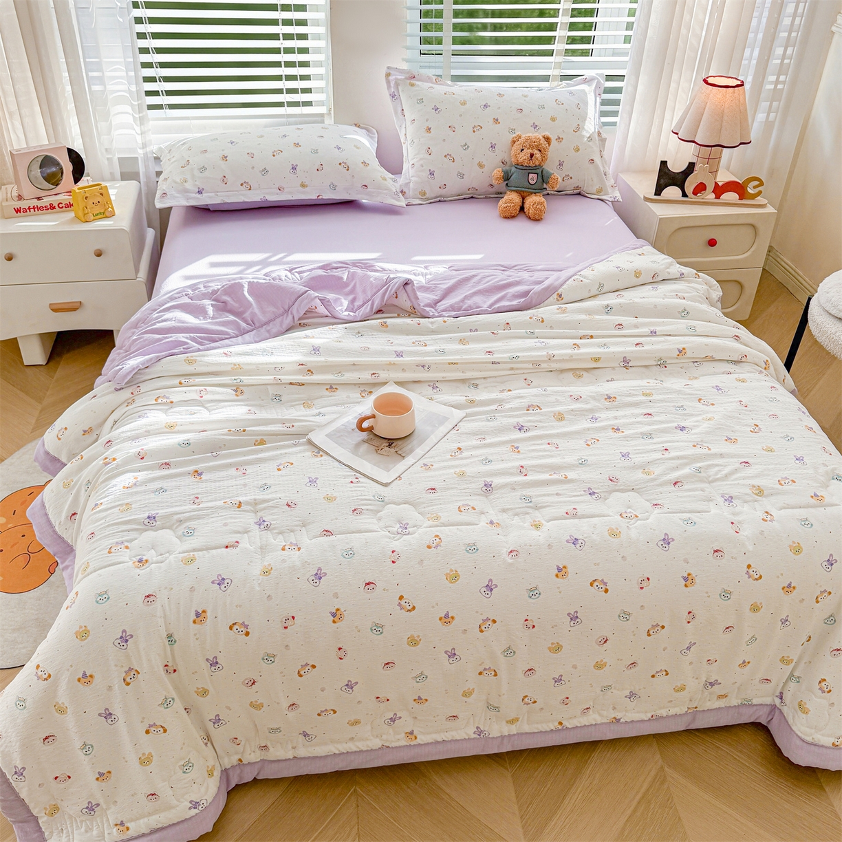 91家纺网 家纺一手货源 找家纺 西域种棉人·千百笠 2026新款A类新疆棉花夏凉被加宽包边水洗棉卡通印花吸湿透气棉花夏被空调被 云感动物城