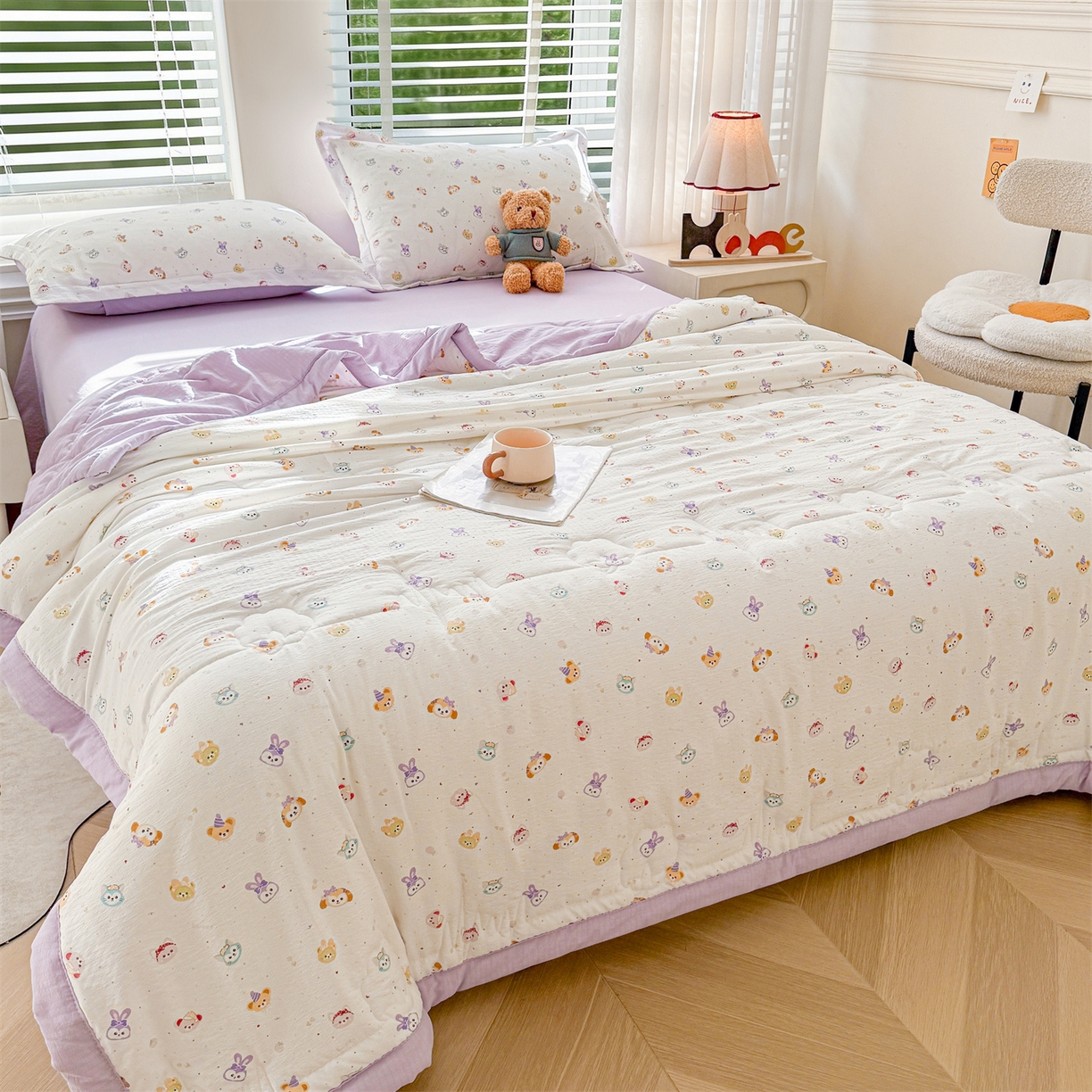 91家纺网 家纺一手货源 找家纺 西域种棉人·千百笠 2026新款A类新疆棉花夏凉被加宽包边水洗棉卡通印花吸湿透气棉花夏被空调被 云感动物城