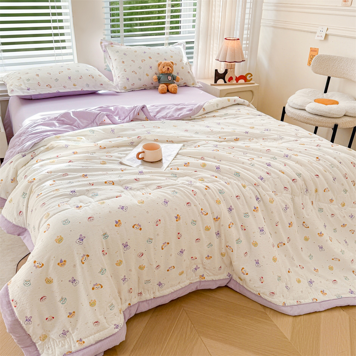 91家纺网 家纺一手货源 找家纺 西域种棉人·千百笠 2026新款A类新疆棉花夏凉被加宽包边水洗棉卡通印花吸湿透气棉花夏被空调被 云感动物城