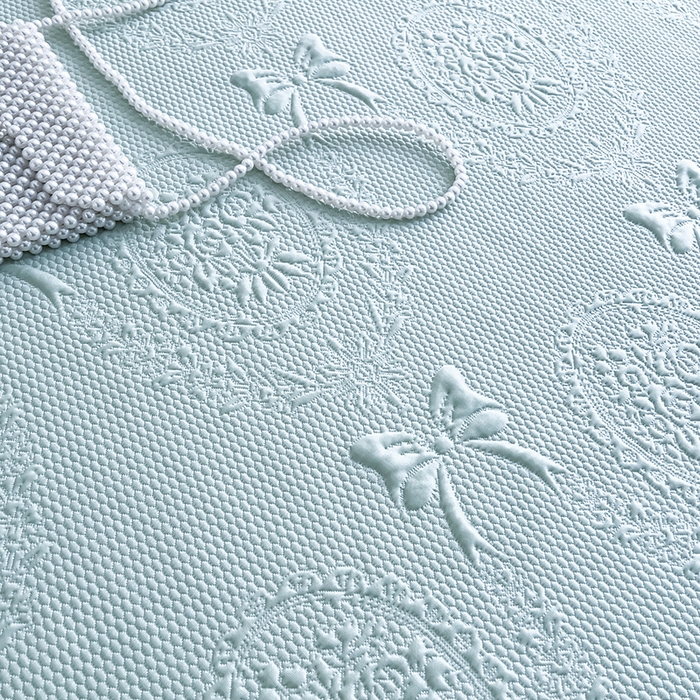 91家纺网 家纺一手货源 找家纺 佰亿莱 2026新款凉感豆豆提花床裙款凉席手捧花系列 手捧花蓝