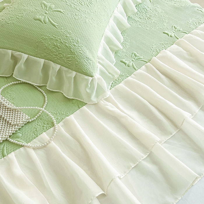 91家纺网 家纺一手货源 找家纺 佰亿莱 2026新款凉感豆豆提花床裙款凉席手捧花系列 手捧花绿