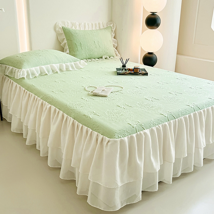 91家纺网 家纺一手货源 找家纺 佰亿莱 2026新款凉感豆豆提花床裙款凉席手捧花系列 手捧花绿