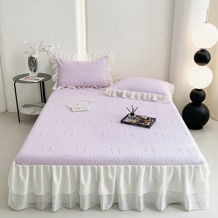 佰亿莱 2026新款凉感豆豆提花床裙款凉席手捧花系列 手捧花紫