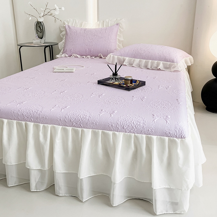 91家纺网 家纺一手货源 找家纺 佰亿莱 2026新款凉感豆豆提花床裙款凉席手捧花系列 手捧花紫