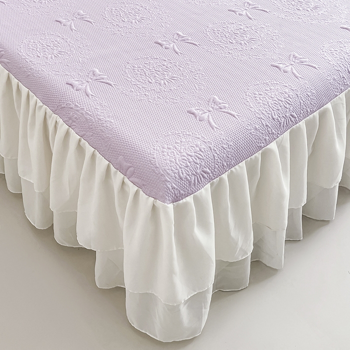 91家纺网 家纺一手货源 找家纺 佰亿莱 2026新款凉感豆豆提花床裙款凉席手捧花系列 手捧花紫