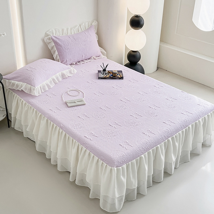 91家纺网 家纺一手货源 找家纺 佰亿莱 2026新款凉感豆豆提花床裙款凉席手捧花系列 手捧花紫