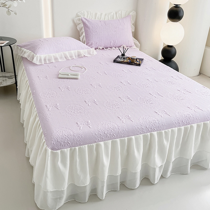 91家纺网 家纺一手货源 找家纺 佰亿莱 2026新款凉感豆豆提花床裙款凉席手捧花系列 手捧花紫