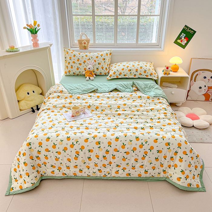 91家纺网 家纺一手货源 找家纺 西域种棉人·千百笠 2026新款A类印花手包边凌香新疆棉花夏被 凌香 桔子