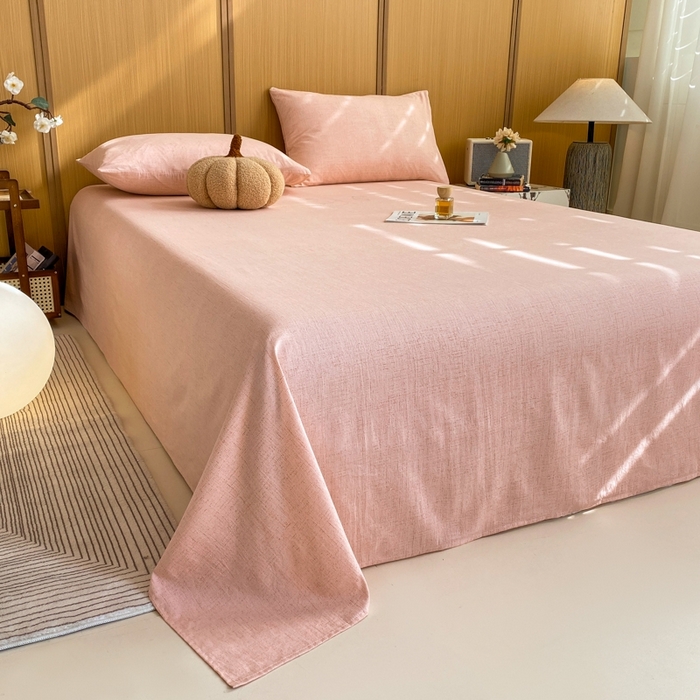 91家纺网 家纺一手货源 找家纺 麒东家纺 2026年新款古棉麻单床单 粉色