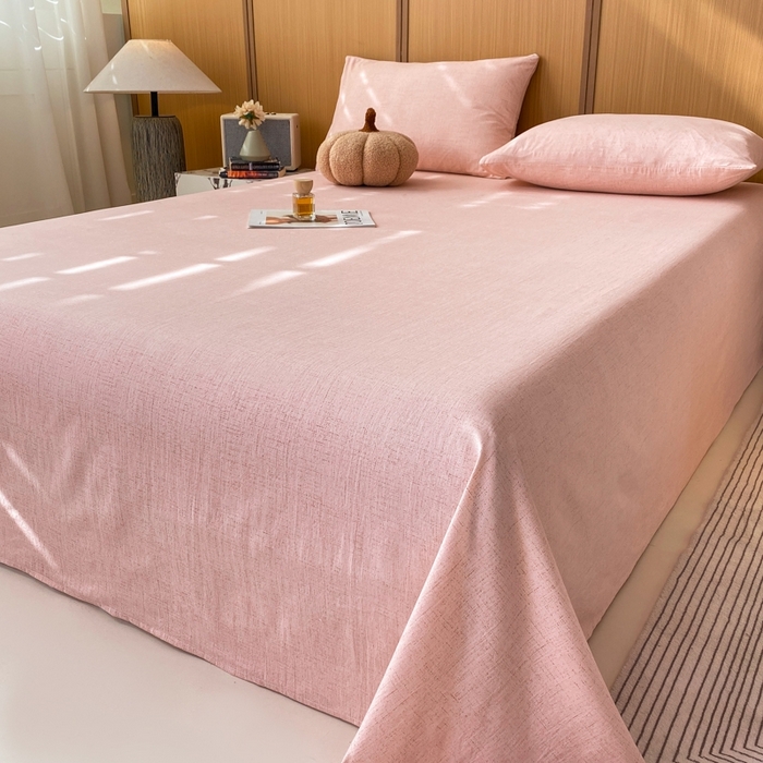 91家纺网 家纺一手货源 找家纺 麒东家纺 2026年新款古棉麻单床单 粉色