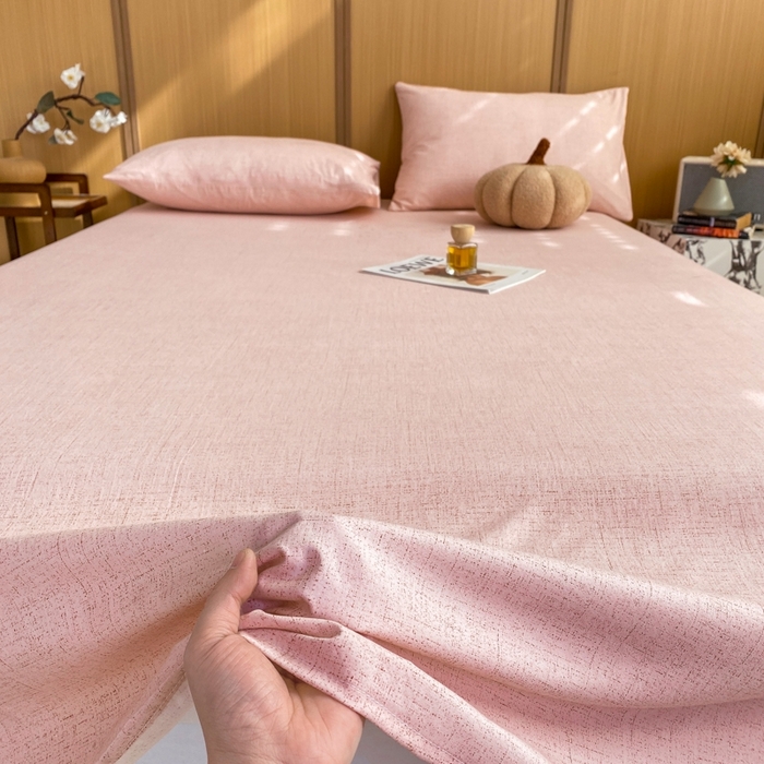 91家纺网 家纺一手货源 找家纺 麒东家纺 2026年新款古棉麻单床单 粉色