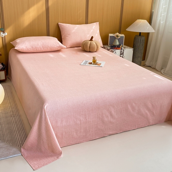 91家纺网 家纺一手货源 找家纺 麒东家纺 2026年新款古棉麻单床单 粉色