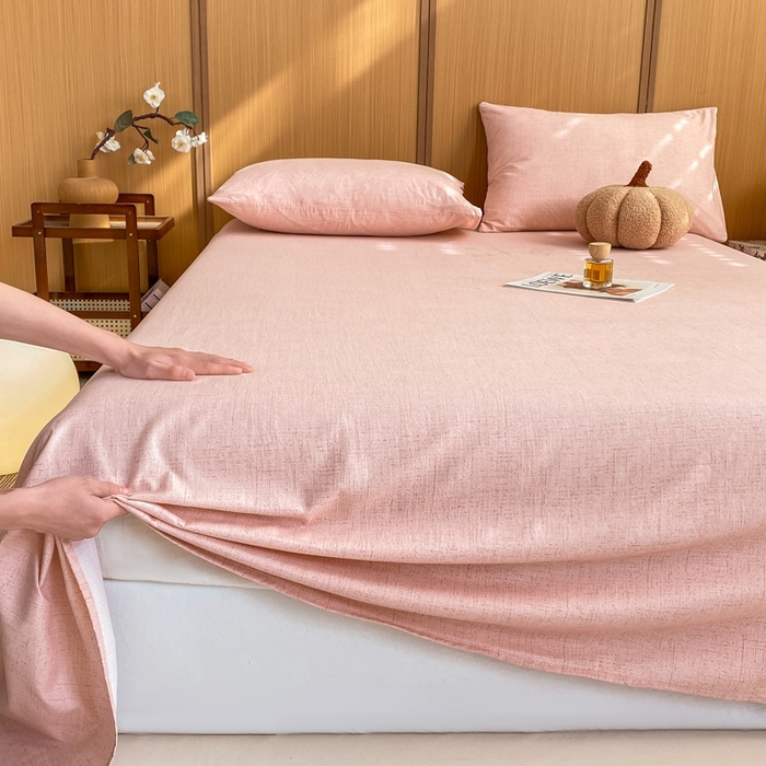 91家纺网 家纺一手货源 找家纺 麒东家纺 2026年新款古棉麻单床单 粉色